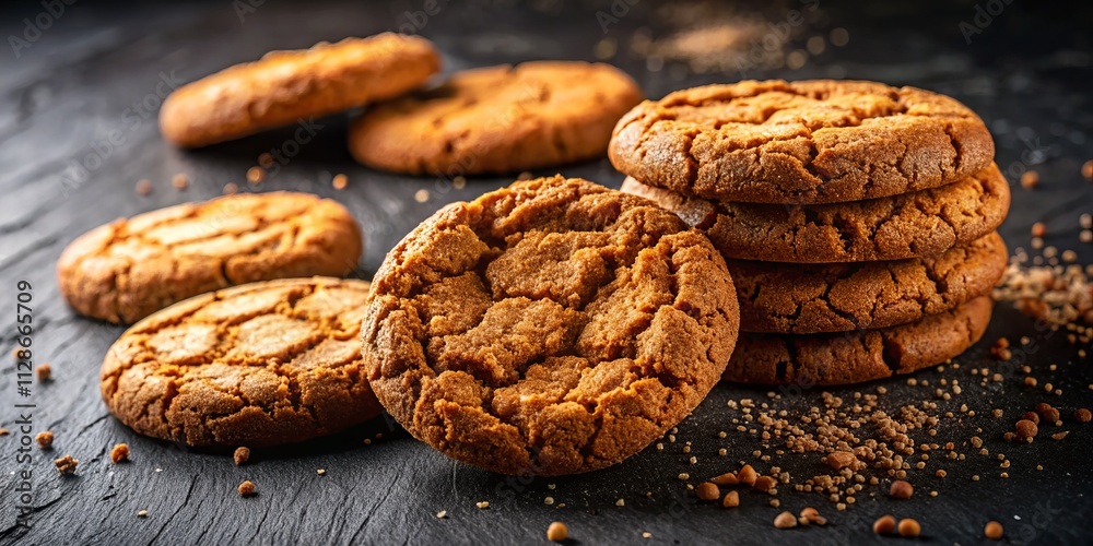 Spicy Ginger Snaps Cookies on Black Background - Delicious Homemade Recipe Spicy Ginger Snaps Cookies on Black Background - Delicious Homemade Recipe