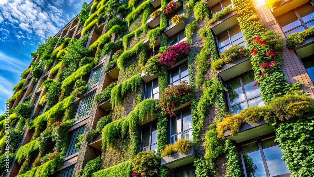 Sustainable Vertical Garden Building Exterior, Green Wall Architecture, Eco-Friendly Urban Design, Blooming Plants Facade Sustainable Vertical Garden Building Exterior, Green Wall Architecture, Eco-Friendly Urban Design, Blooming Plants Facade