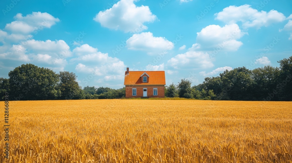 Charming House Amidst Golden Wheat Field Charming House Amidst Golden Wheat Field