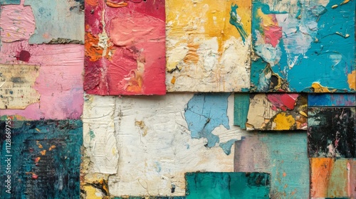 Abstract Colorful Layered Paint Texture Collage