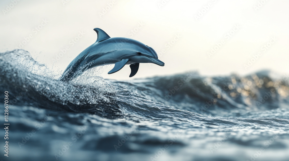 Fototapeta premium A Playful Dolphin Leaping Over a Wave