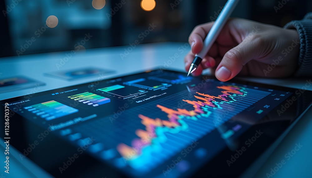 Interactive digital tablet mockup with colorful graphs being edited by a user
Interactive digital tablet mockup with colorful graphs being edited by a user