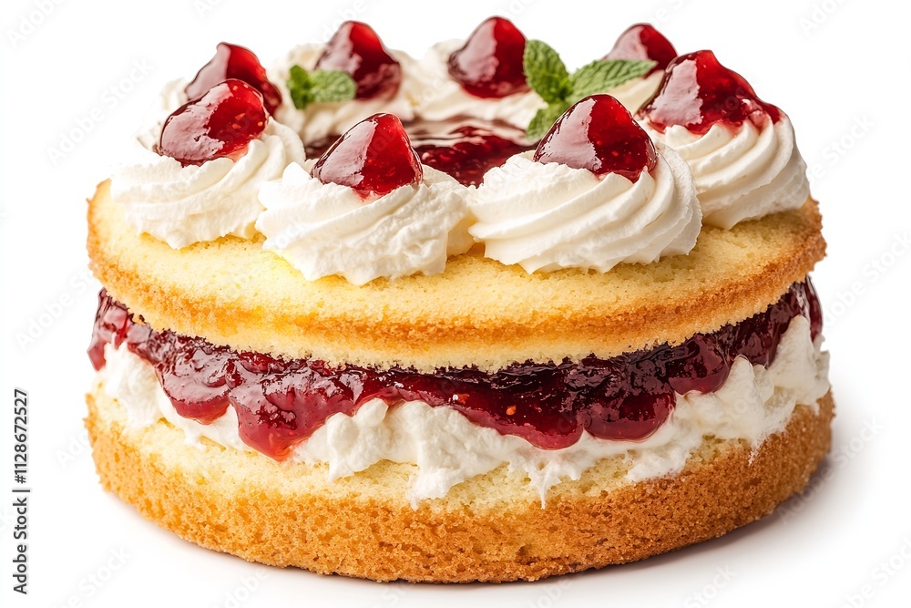 An isolated image of a Victoria sponge cake with jam and cream on a white backdrop. Generative Ai An isolated image of a Victoria sponge cake with jam and cream on a white backdrop. Generative Ai