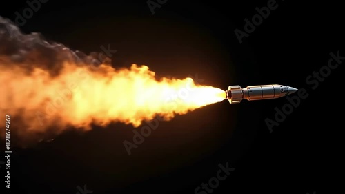 Rocket launch showcases powerful propulsion and fiery exhaust against a dark backdrop
