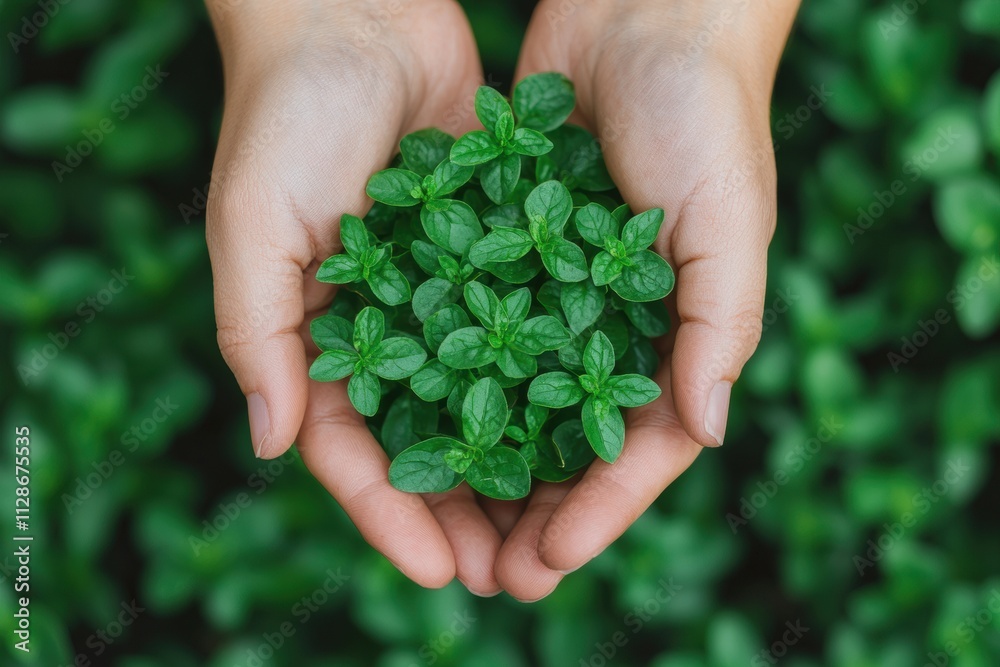 Hands gently holding a small plant, symbolizing nature connection and wellness Hands gently holding a small plant, symbolizing nature connection and wellness