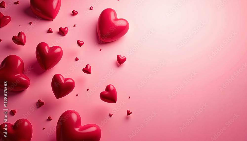 Charming red hearts scattered on pink background for Valentine’s Day celebration and romantic design Charming red hearts scattered on pink background for Valentine’s Day celebration and romantic design