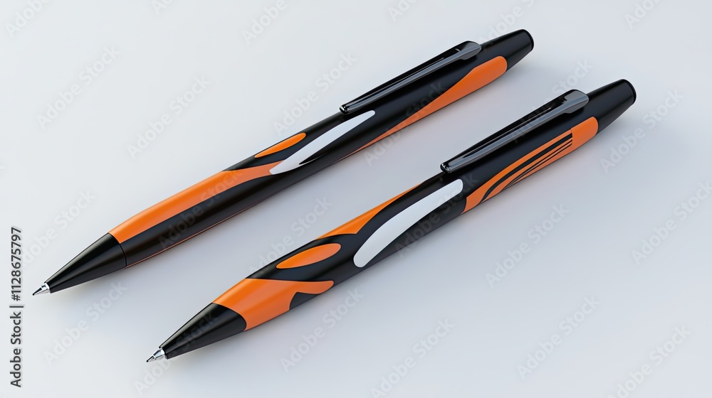 Two Modern Pens with Orange and Black Design Two Modern Pens with Orange and Black Design
