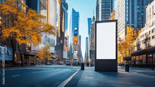 Blank Billboard on City Street Autumn Day