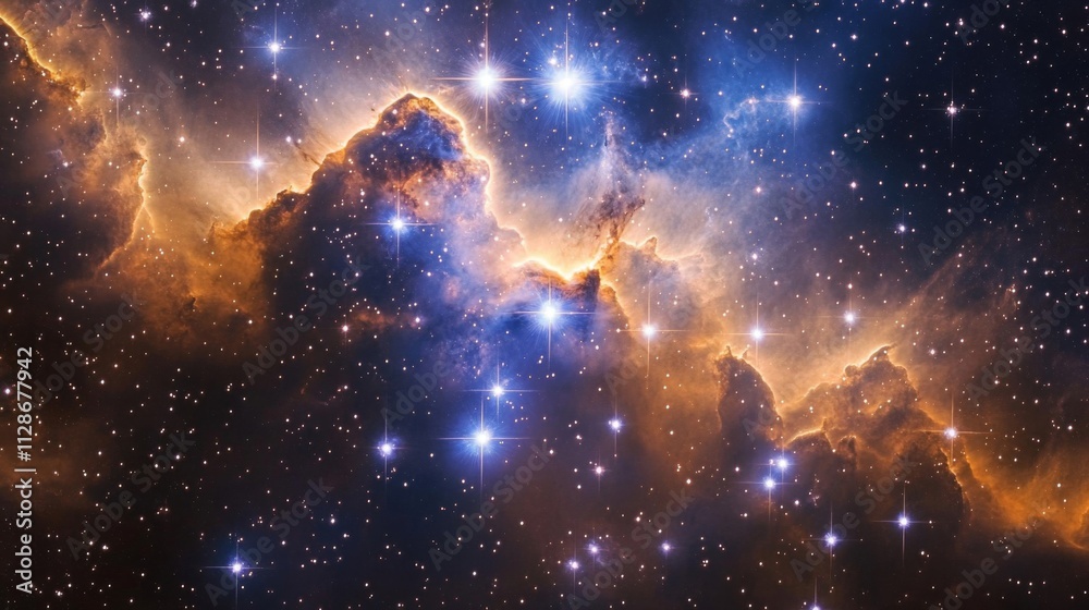 Cosmic Nebula Golden And Blue Hues Starry Night Cosmic Nebula Golden And Blue Hues Starry Night