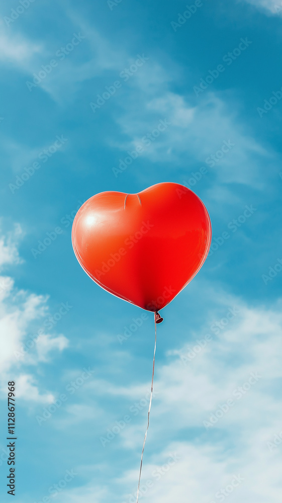 vibrant red heart balloon floats against blue sky vibrant red heart balloon floats against blue sky