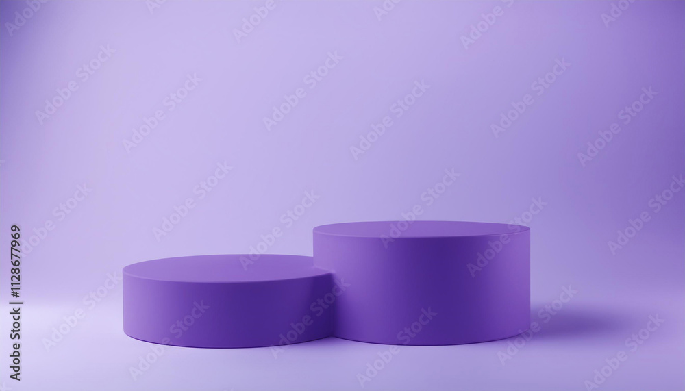 3D rendering purple colour minimal concept double cylinder pedestal or podium for product showcase display on empty background. 3D mockup illustration 3D rendering purple colour minimal concept double cylinder pedestal or podium for product showcase display on empty background. 3D mockup illustration