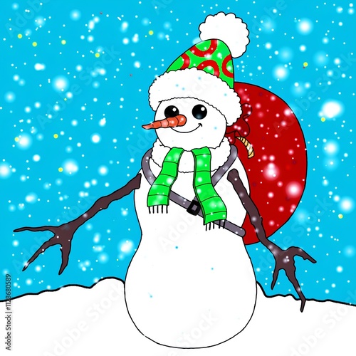 Christmas Scene: Snowman with Bag of Toys
