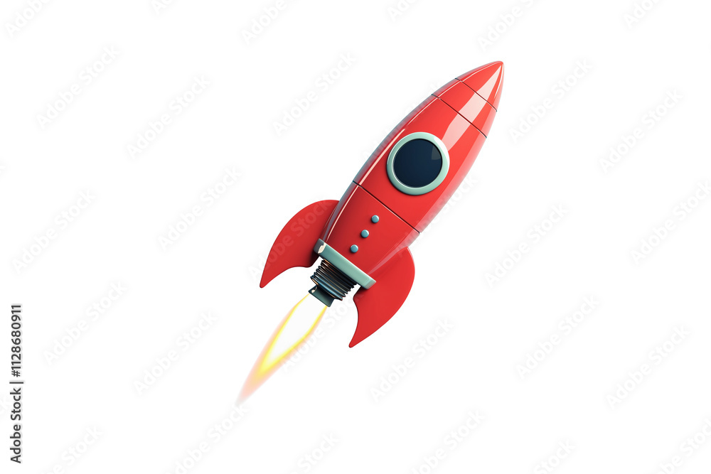 Launch of a red rocket as icon isolated on clear PNG background, made of precious metal. Successful start concept. Launch of a red rocket as icon isolated on clear PNG background, made of precious metal. Successful start concept.