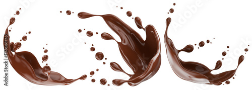 set of chocolate splash isolated on white background. 3d render