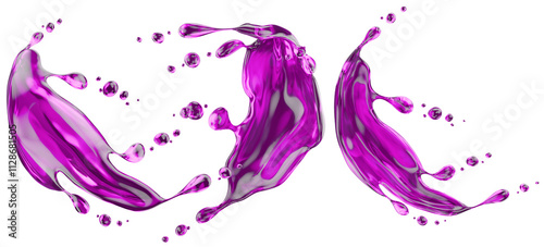 set of purple splash isolated on white background. 3d render