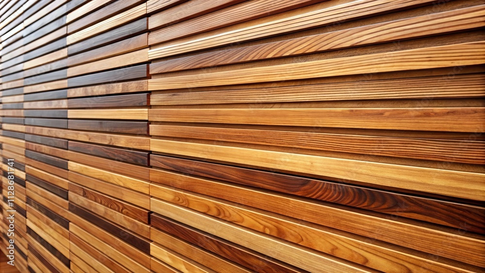 An abstract arrangement of horizontal wooden planks, creating a visual rhythm of varying shades and textures. An abstract arrangement of horizontal wooden planks, creating a visual rhythm of varying shades and textures.