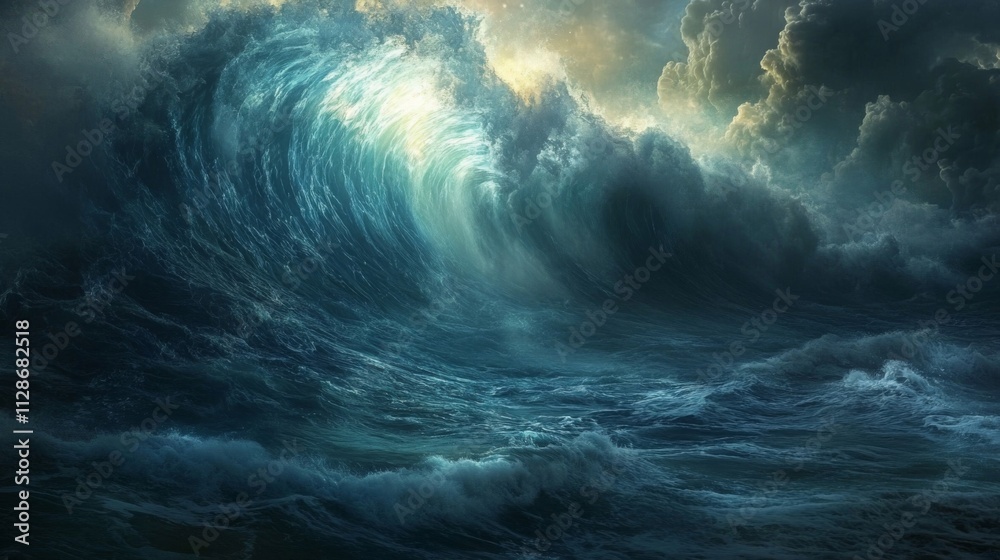 Fototapeta premium Immense Ocean Wave Under a Stormy Sky