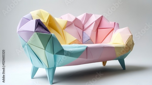 Pastel Origami Sofa on White Background - Modern Design