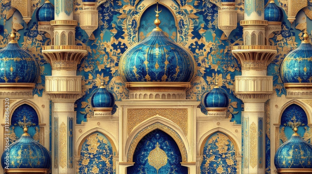 Obraz premium Vibrant Blue Mosque Facade with Intricate Design and Gold Accents