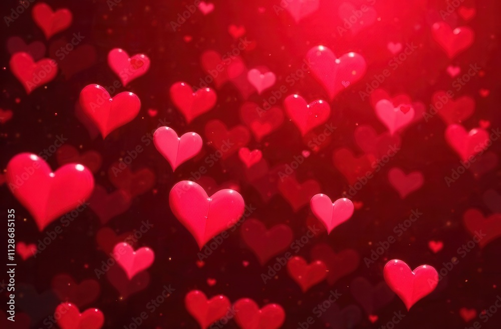 A romantic background with floating red hearts on a vibrant red backdrop, creating a dreamy and passionate atmosphere, perfect for Valentine's Day themes and featuring space for text. A romantic background with floating red hearts on a vibrant red backdrop, creating a dreamy and passionate atmosphere, perfect for Valentine's Day themes and featuring space for text.