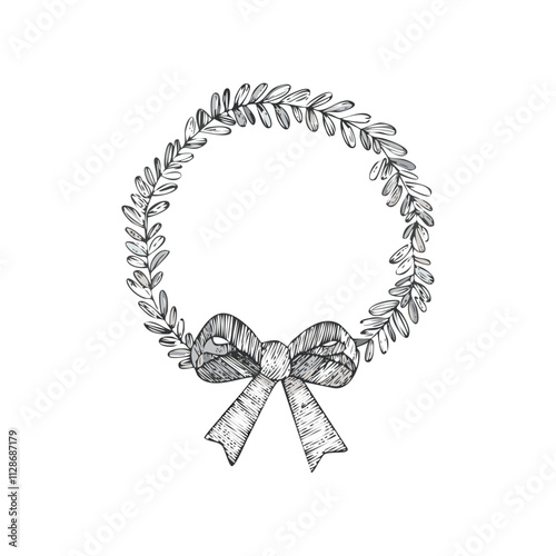 Christmas Wreath Sketch Celebration Decoration Winter Event Festival of X-Mas