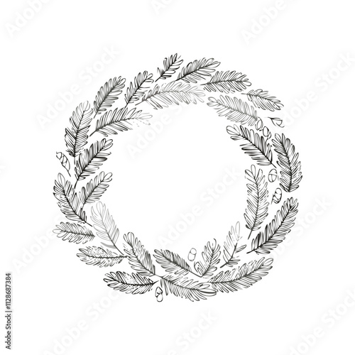 Christmas Wreath Sketch Celebration Decoration Winter Event Festival of X-Mas