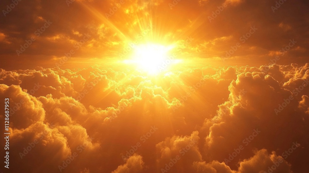 Fototapeta premium Golden Sunlight Beams Through Heavenly Clouds