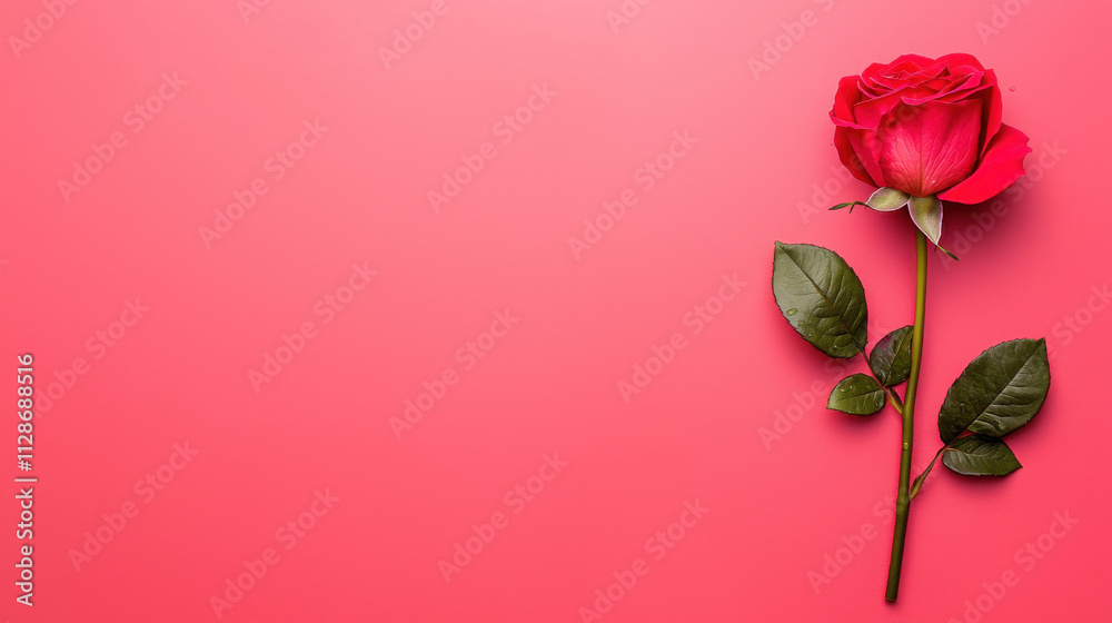 Obraz premium A single red rose on a vibrant pink background, symbolizing beauty and elegance.