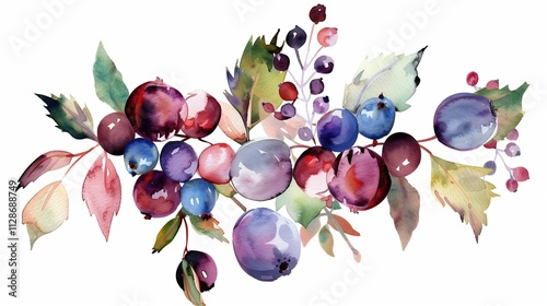 Christmas watercolor of bouquet berries and green leaves arrangings set. Hand-painted watercolor elements suitable for decorative Christmas festival, New year invitations, or greeting cards