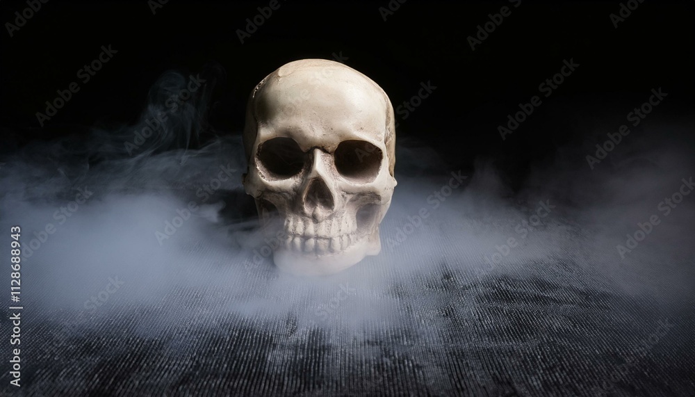 Generated imageSkull Fog In Dark Halloween Background - Real Mist On Black Floor Generated imageSkull Fog In Dark Halloween Background - Real Mist On Black Floor