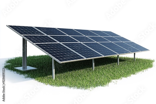 Solar panels isolated on a white backdrop, collecting sunlight at a sustainable energy source. Generative Ai