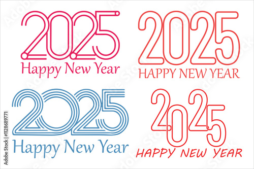 Happy New Year 2025 horizontal banner or header for website, greeting card or poster. 2025 logo text design