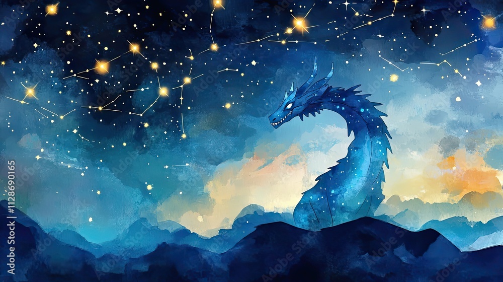 Celestial Dragon Soaring Above Mountainous Landscape Celestial Dragon Soaring Above Mountainous Landscape