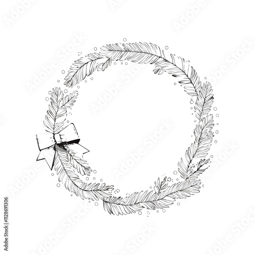 Christmas Wreath Sketch Celebration Decoration Winter Event Festival of X-Mas