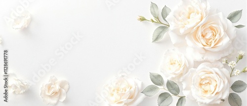 Abstract watercolor painting of white roses on white paper, subtle, decorative, sketch, floral, creative