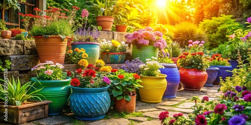 Wallpaper Mural Captivating Candid Photography of Colorful Rainbow Pots in a Lush Garden Setting with Natural Light Emphasizing the Vibrant Hues and Unique Designs of Each Pot Torontodigital.ca