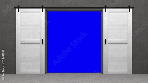 open sliding door with bluescreen in the background - 3D Rendering 4k