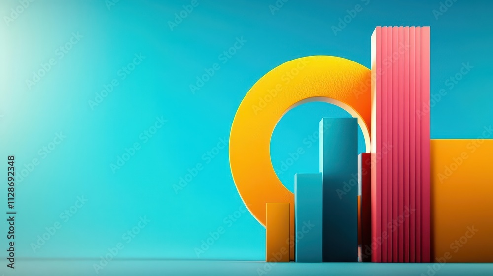 Obraz premium Colorful geometric shapes against a vivid blue background for creative designs.