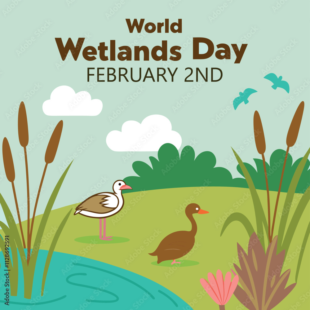 Naklejka premium Simple flat victor World Wetlands Day design