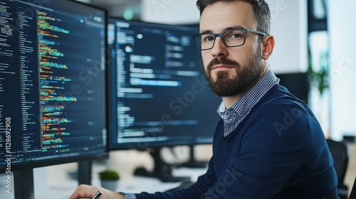 Software Developer Coding, Portrait photo