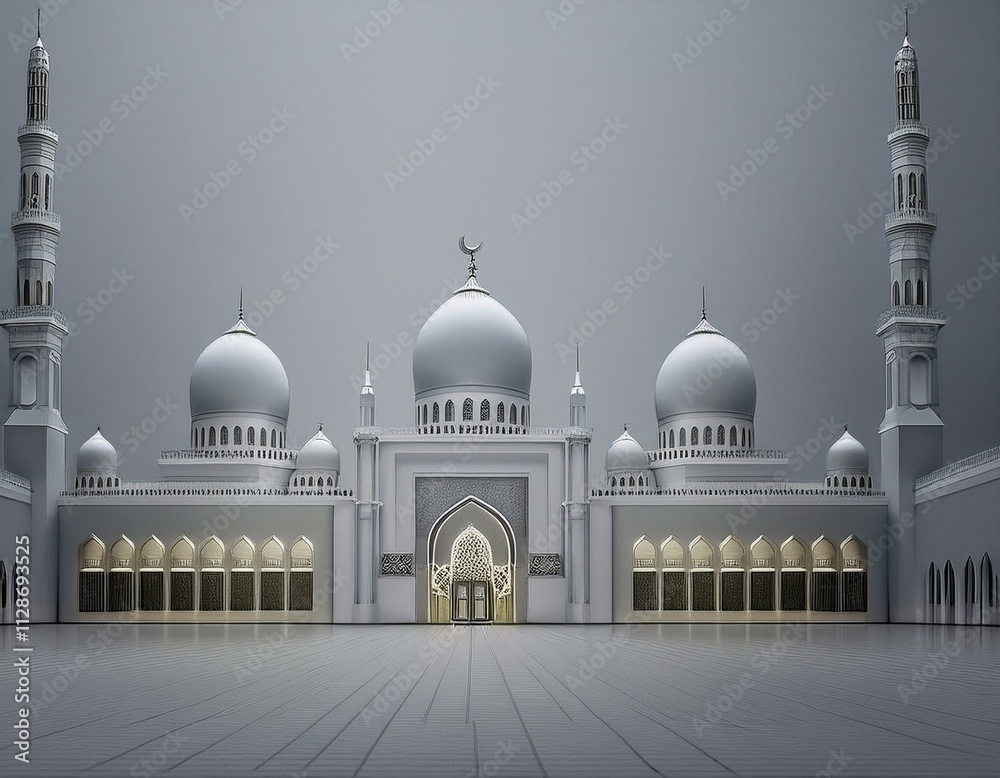 Fototapeta premium GeneratIslamic background for a mosque in gray, a background for Ramadan.ed image