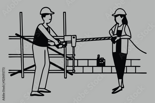  man and woman working on a house pencil work with illustration