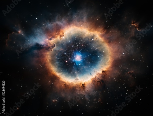 Bright and colorful planetary nebula with vivid gases