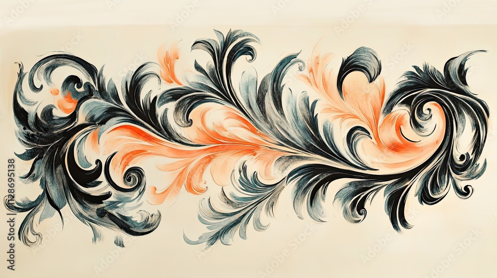 Fototapeta premium Abstract Painted Floral Design with Swirls and Curls