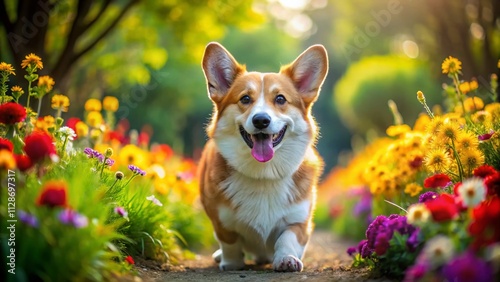 Captivating Corgi Dog in a Lush Green Park Setting, Showcasing Playfulness and Charm with High Depth of Field for Stunning Visual Detail and Vibrant Colors