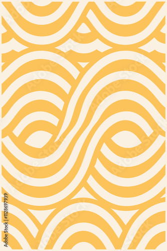 Retro purple and cream background features abstract wavy stripes converging towards a central shape, creating a vintage inspired design with a sense of depth and movement