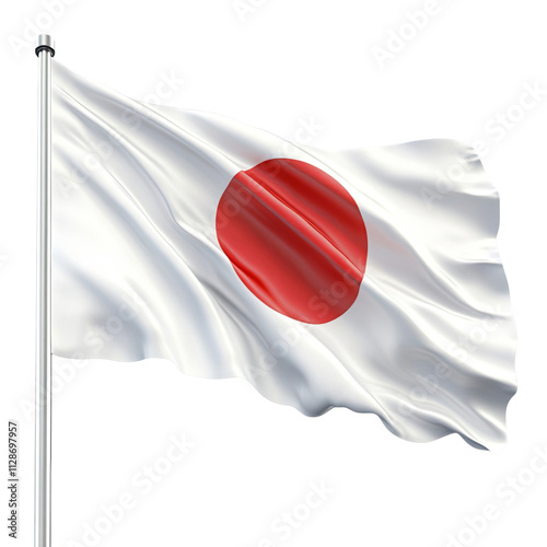 Japanese Flag Waving National Flag of Japan Realistic 3D Illustration Isolated on White Background Land of the Rising Sun Japanese Culture Symbol Asia Country Banner Patriotic Pride Japanese Heritage