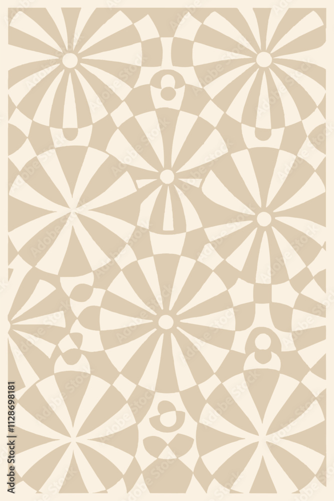 Fototapeta premium Retro purple abstract background showcases a mesmerizing geometric floral pattern, creating a visually harmonious backdrop with vintage charm and a captivating aesthetic