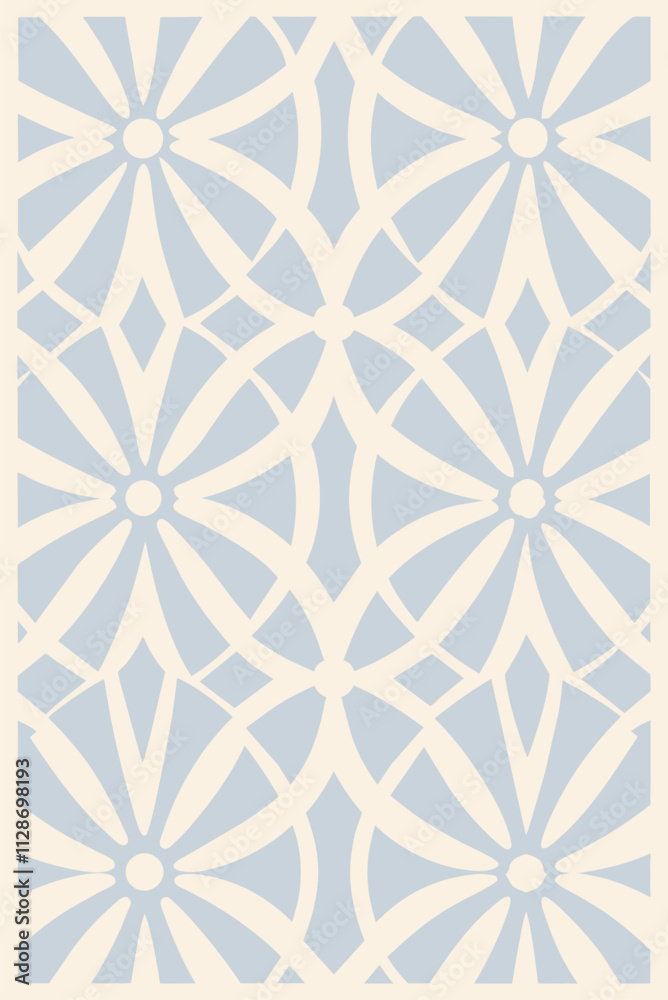 Fototapeta premium Retro purple abstract background showcases a mesmerizing geometric floral pattern, creating a visually harmonious backdrop with vintage charm and a captivating aesthetic
