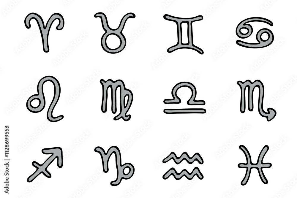 Exotic Sign Hand drawn zodiac signs Esoteric symbol doodle set Astrology clipart ...